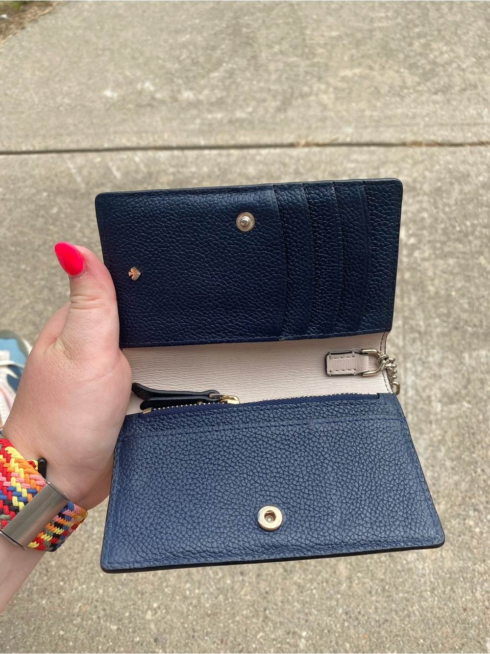 🌈 kate spade Two-Tone Light Blue and Navy Leather Card Case with Key Ring - Picture 4 of 8